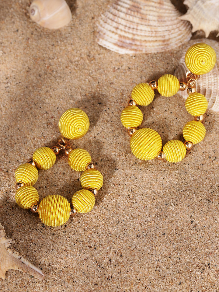 Priyaasi Gold Plated Yellow Beaded Drop Earrings