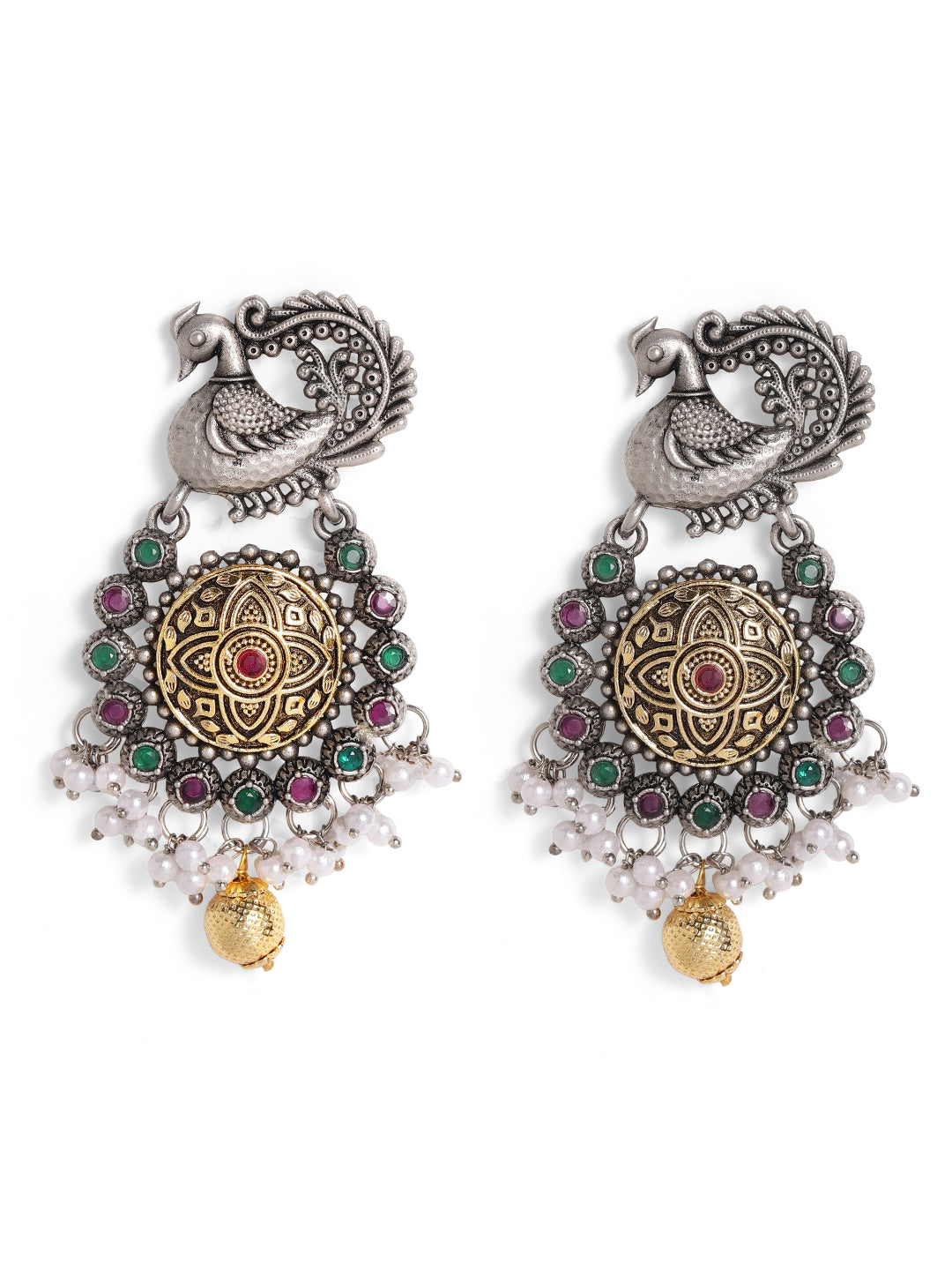 Priyaasi Silver Plated Oxidized Drop Earrings