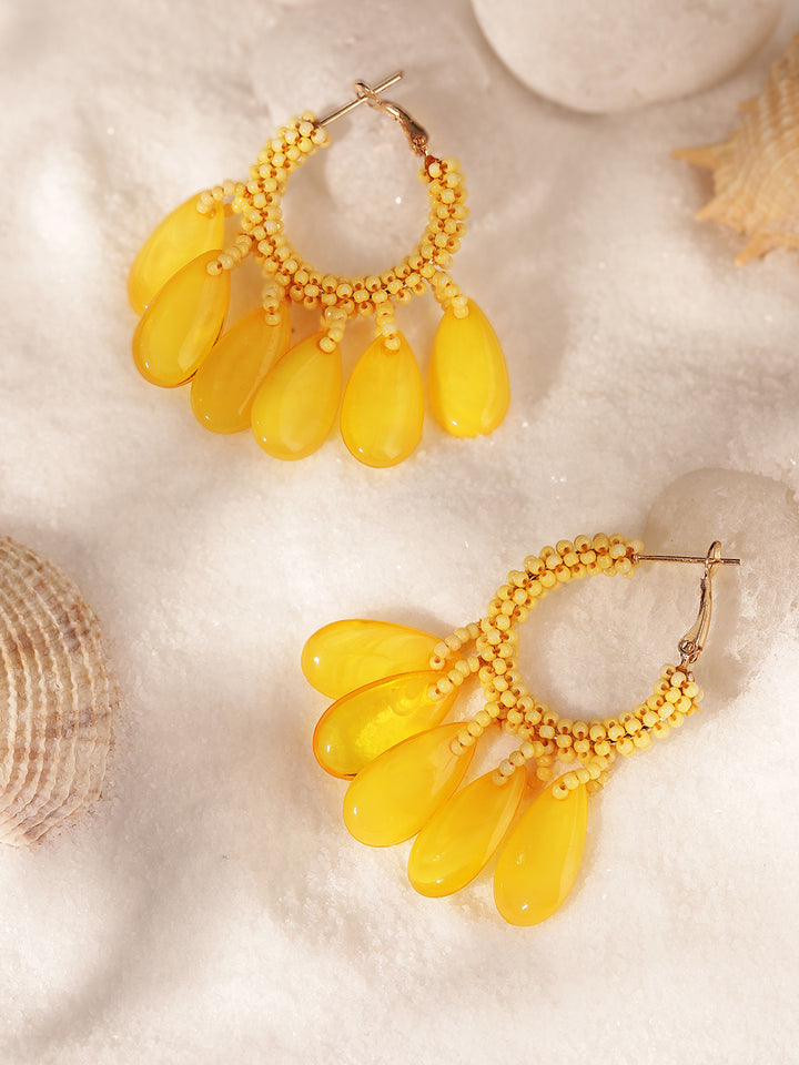 Priyaasi Gold Plated Yellow Beaded Hoops Earrings