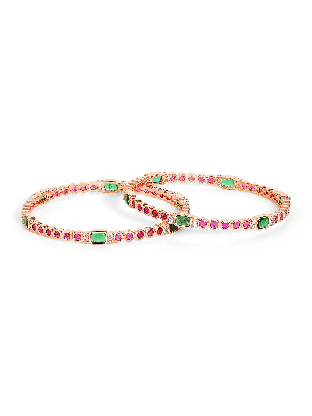 Priyaasi Gold Plated Multi-Color Ruby-Emarld American Diamond Bangles