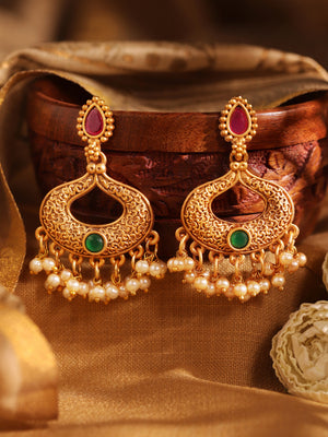 Priyaasi Gold Plated Temple Chandbali Earrings