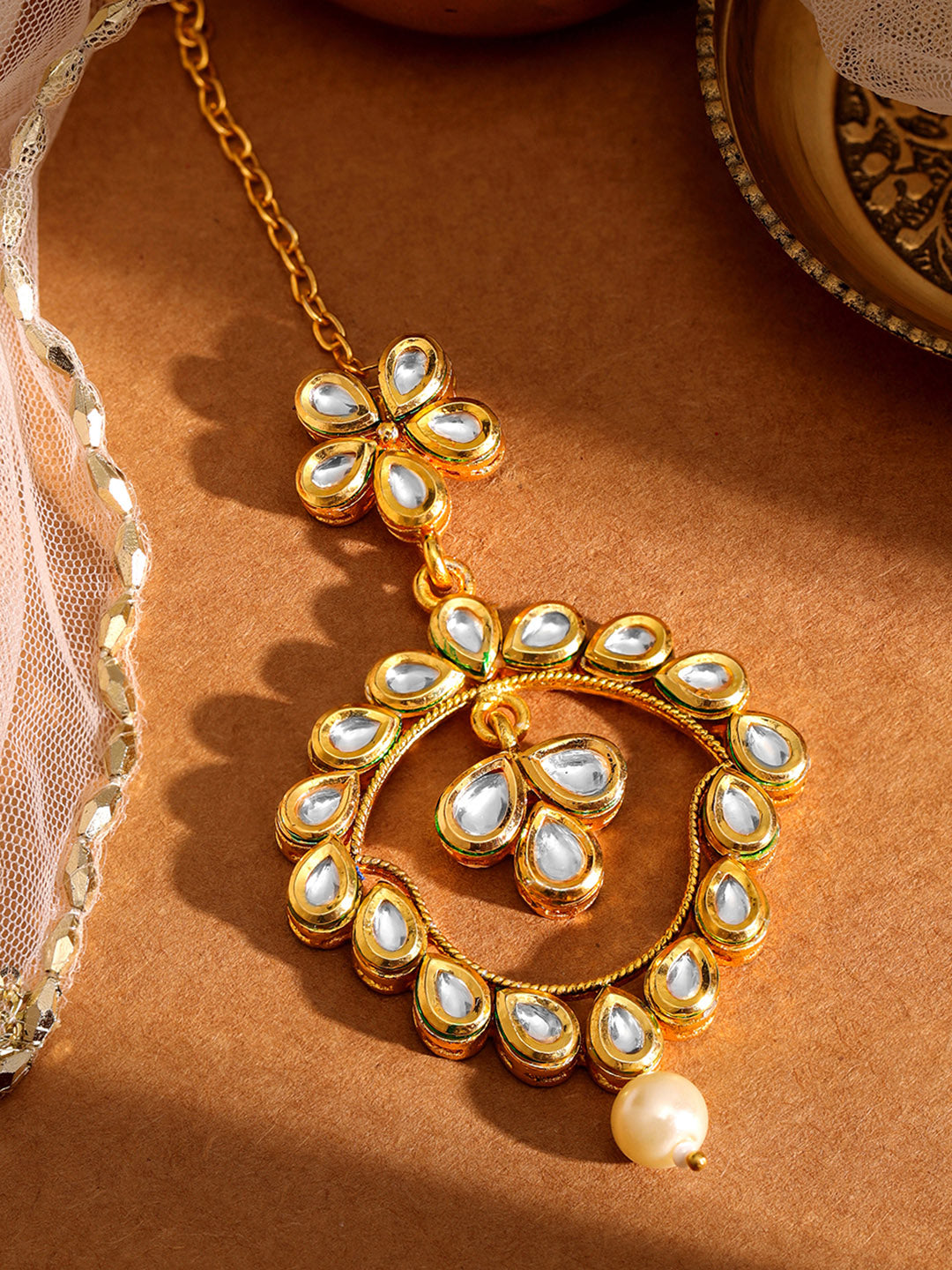 Priyaasi Gold Plated Kundan Chandbali Mangtika