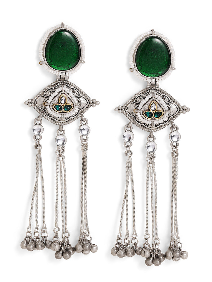 Priyaasi Silver Plated Oxidized Dangle Earrings