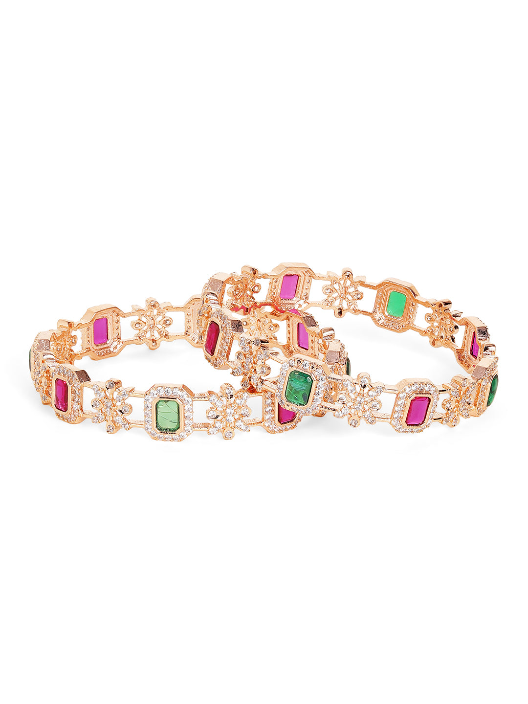 Priyaasi Gold Plated Multi-Color American Diamond Ruby/Emarld Bangles