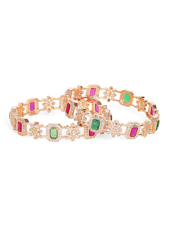 Priyaasi Gold Plated Multi-Color American Diamond Ruby/Emarld Bangles