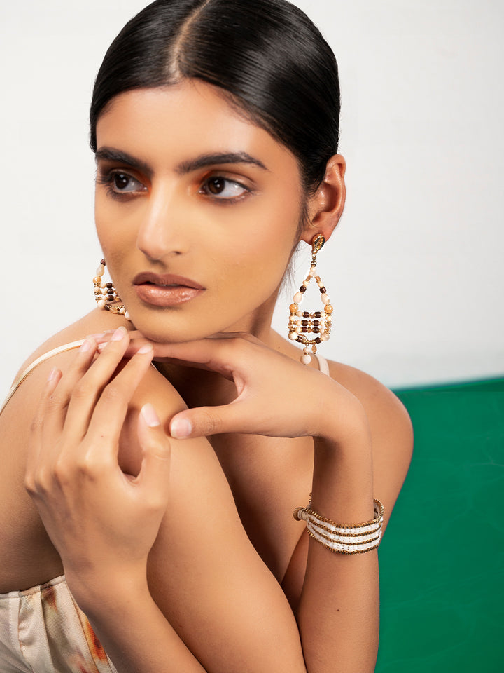 Priyaasi Gold Plated Beaded Drop Earrings
