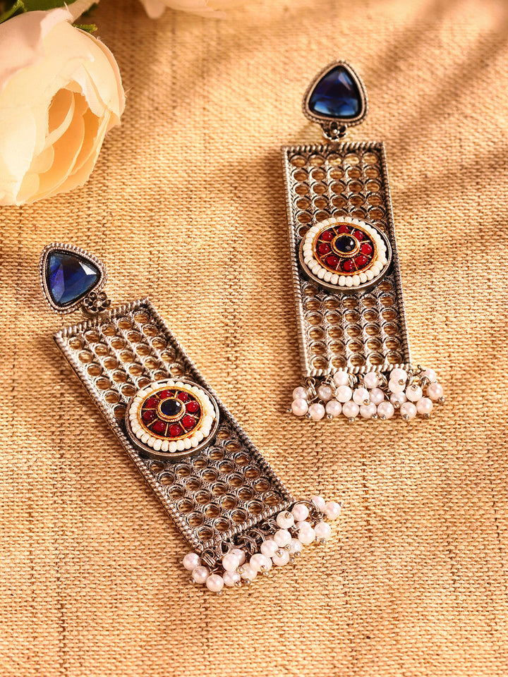 Priyaasi Silver Plated Oxidized Dangle Earrings