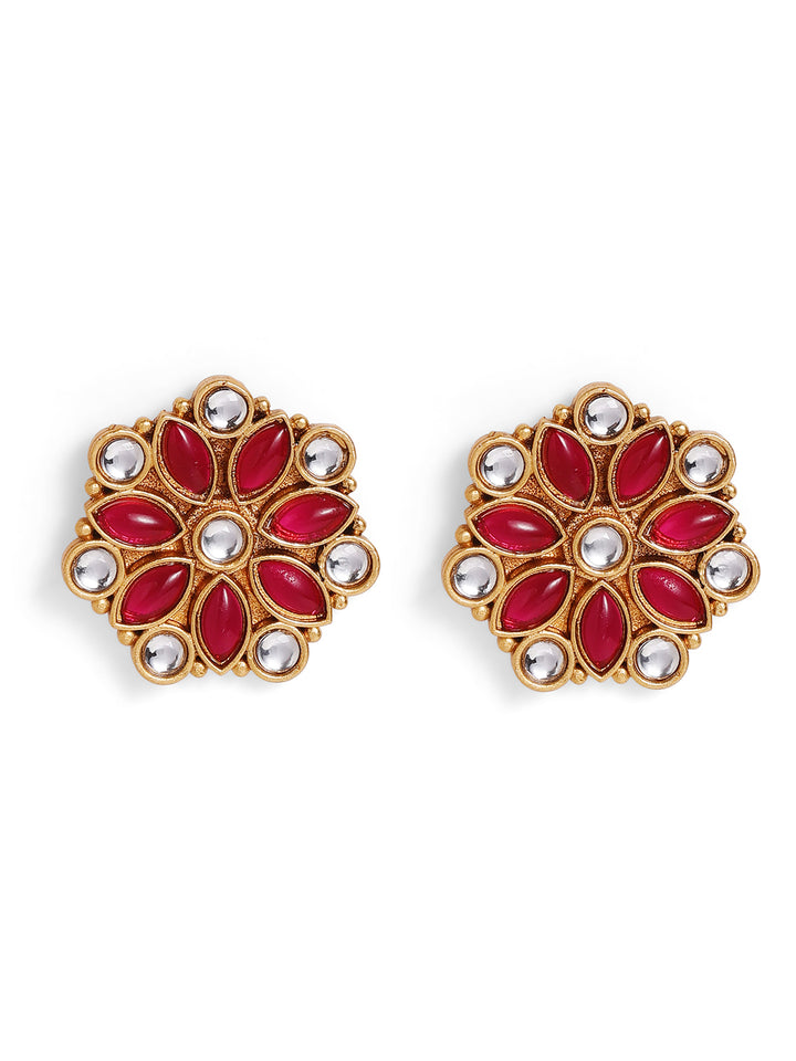 Priyaasi Gold Plated Pink Kundan Stud Earrings
