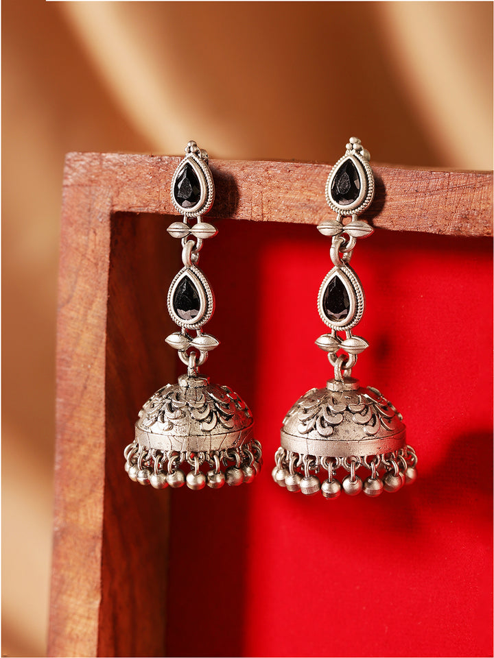 Priyaasi Silver Plated Oxidized Drop Earrings