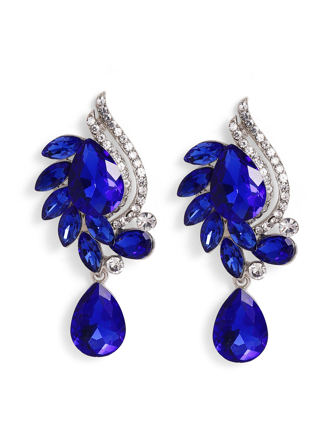 Priyaasi Silver Plated Blue Crystal Drop Earrings