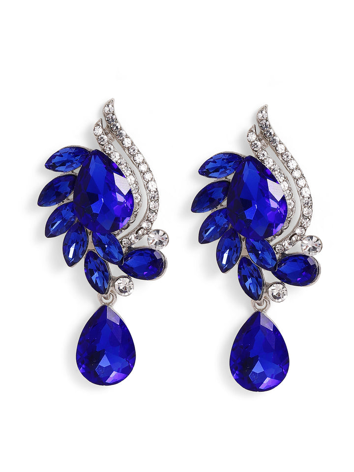 Priyaasi Silver Plated Blue Crystal Drop Earrings