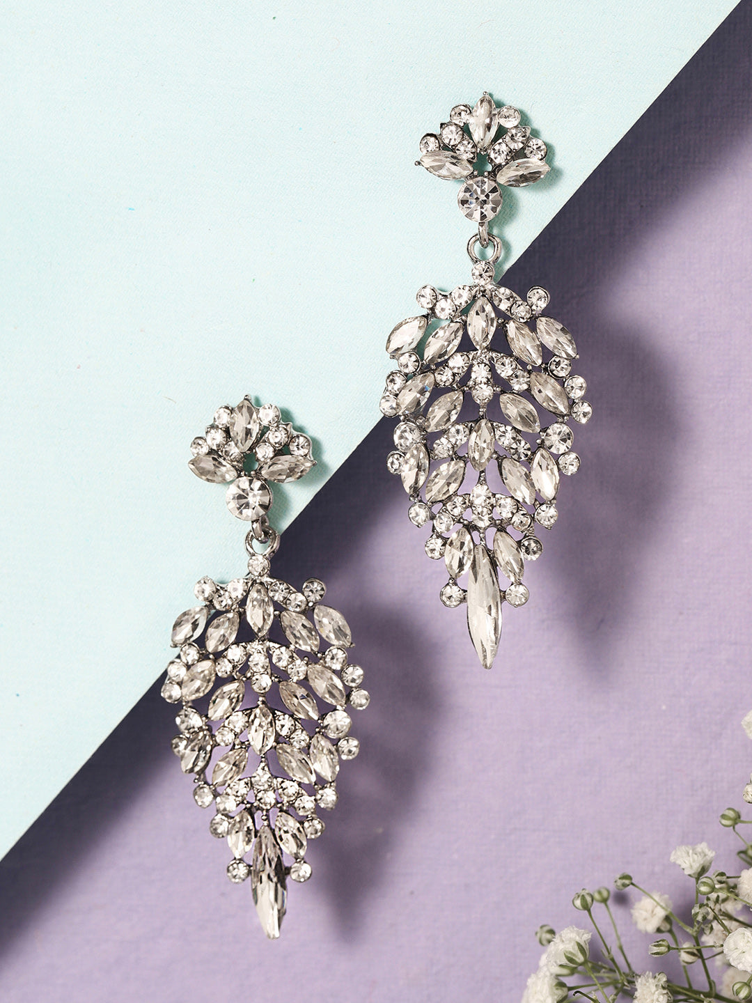 Priyaasi Silver Plated Crystal Drop Earrings
