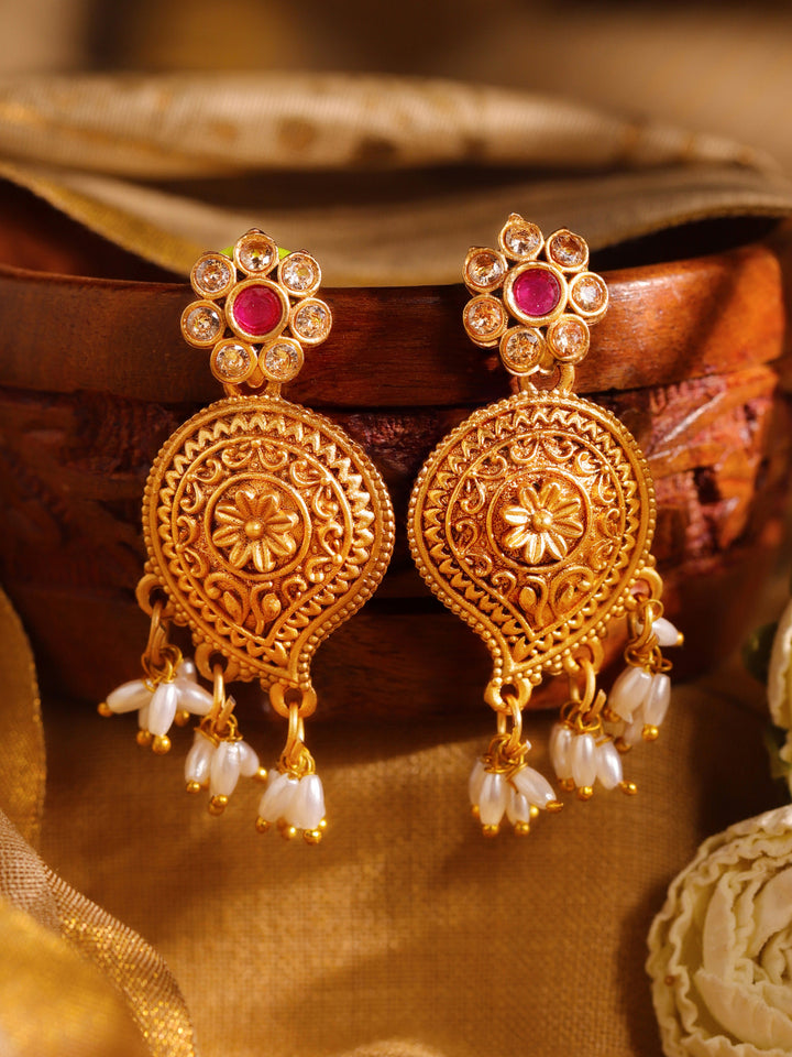 Priyaasi Gold Plated Temple Drop Earrings