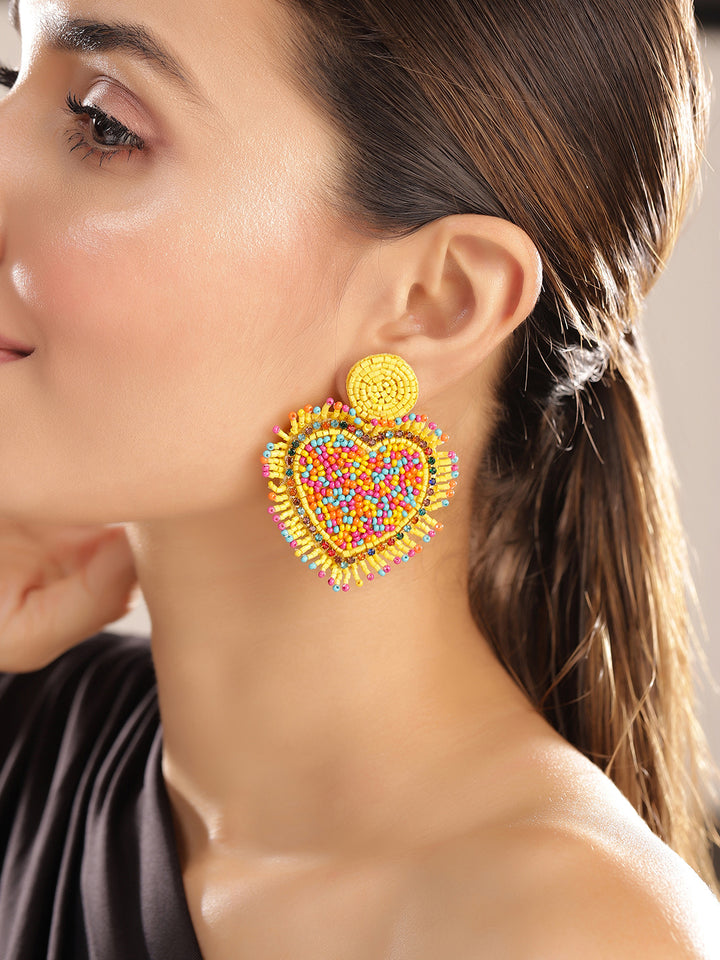 Priyaasi Yellow Beaded Drop Earrings