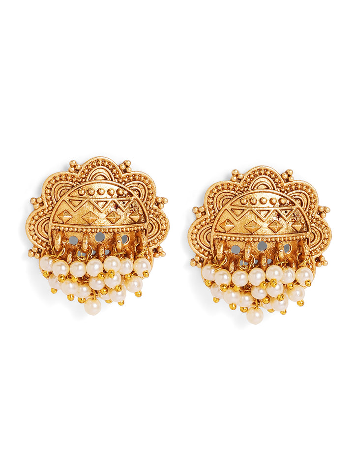Priyaasi Gold Plated Temple Stud Earrings