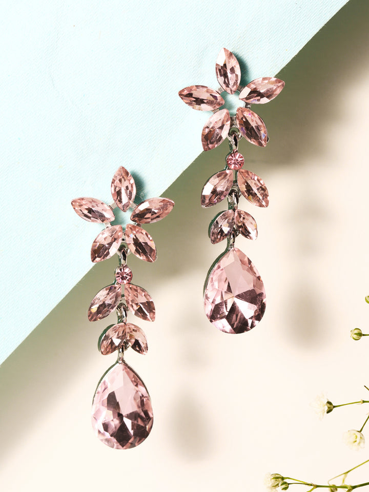 Priyaasi Silver Plated Pink Crystal Drop Earrings
