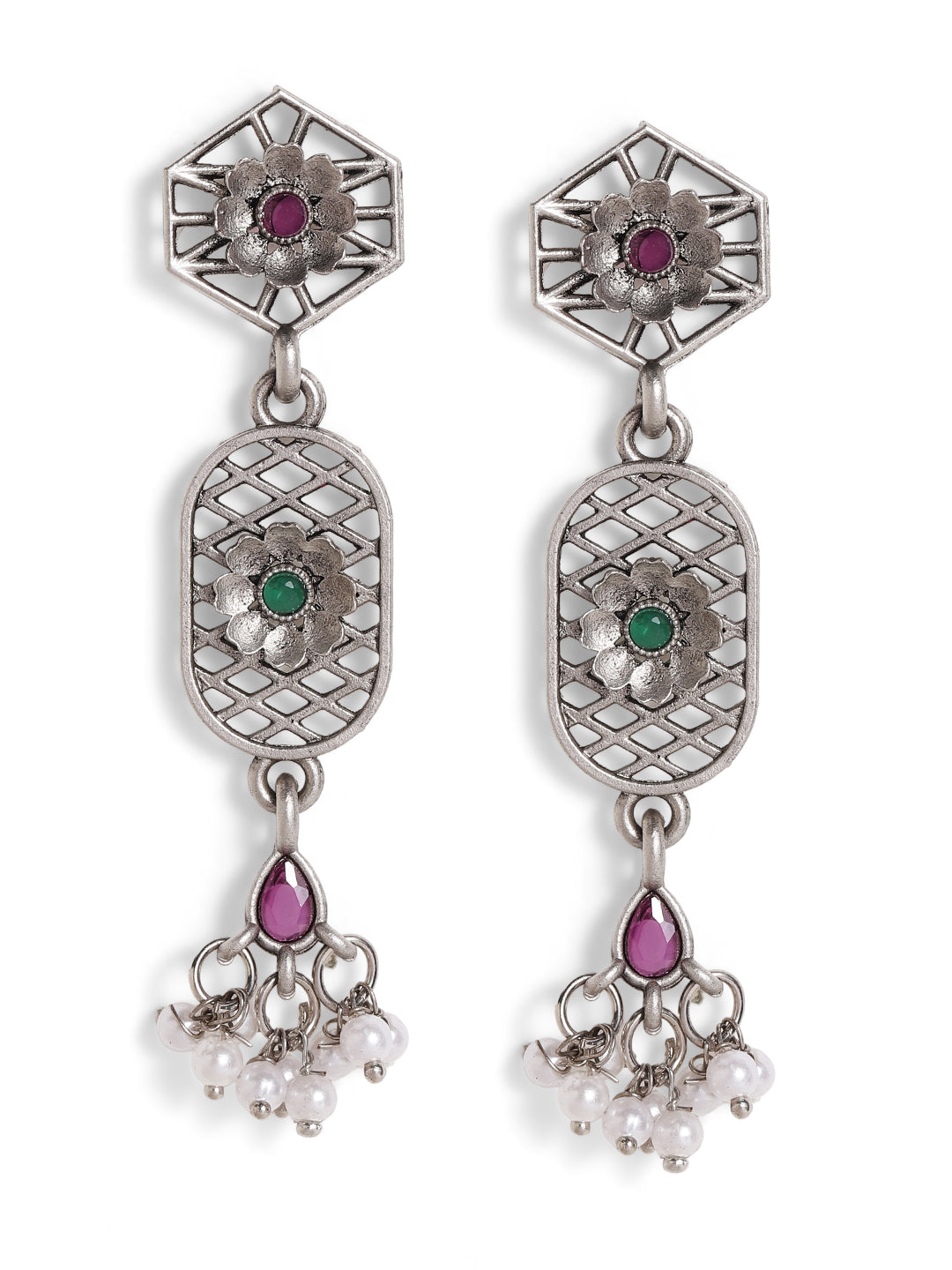 Priyaasi Silver Plated Oxidized Drop Earrings