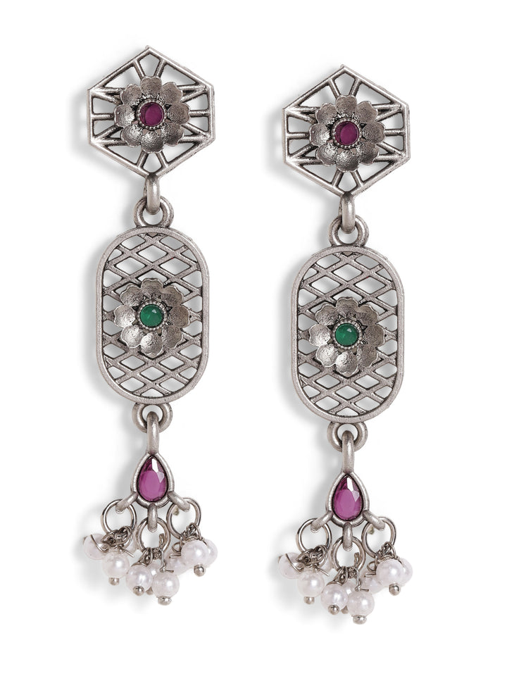 Priyaasi Silver Plated Oxidized Drop Earrings
