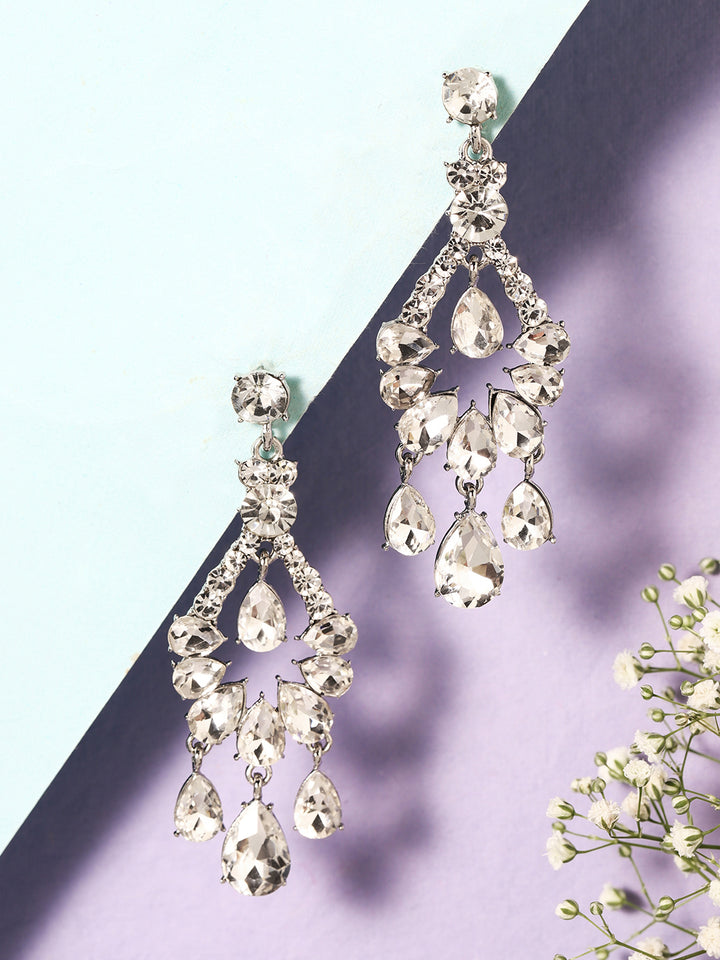 Priyaasi Silver Plated Crystal Drop Earrings