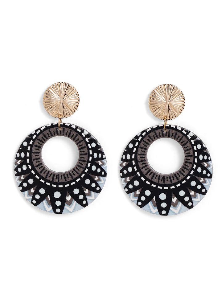 Priyaasi Black Floral Drop Earrings