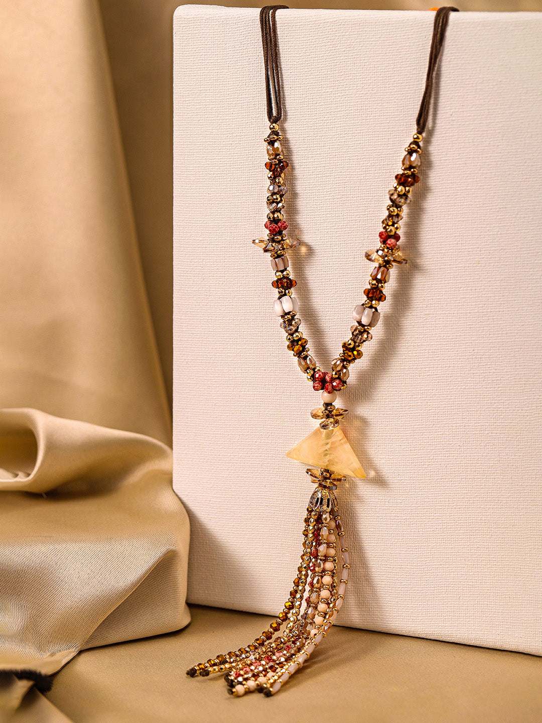 Priyaasi Gold Plated Brown Beaded Necklace
