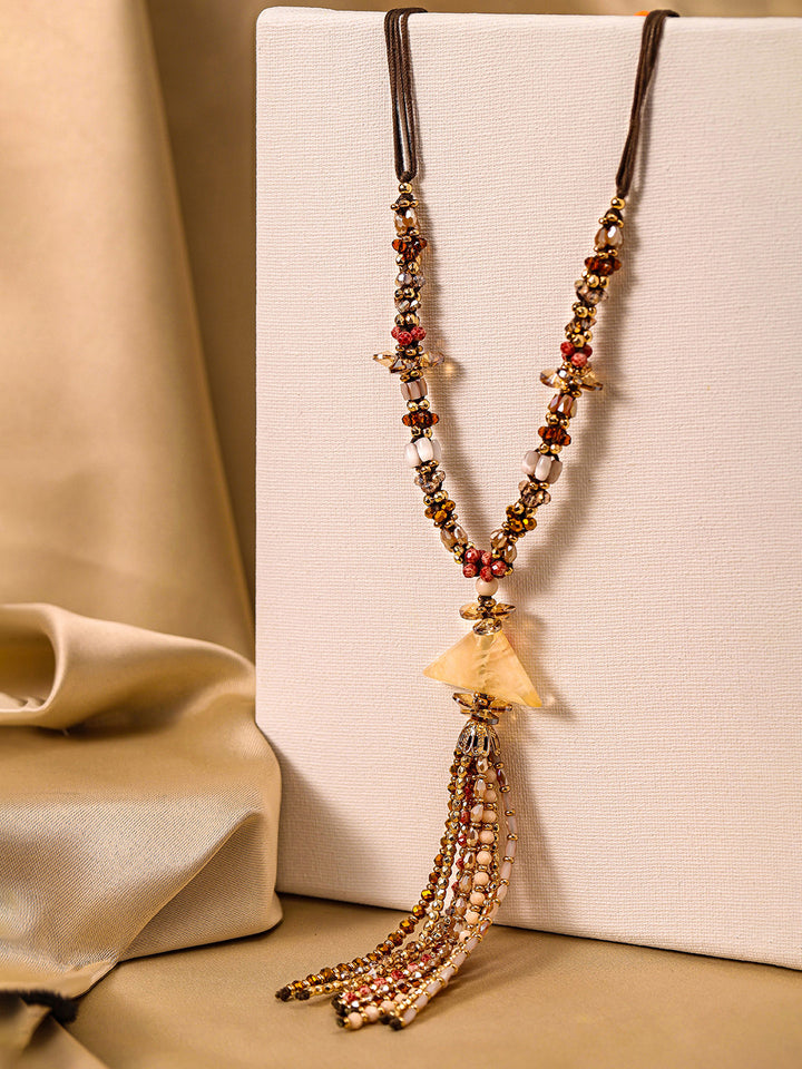 Priyaasi Gold Plated Brown Beaded Necklace