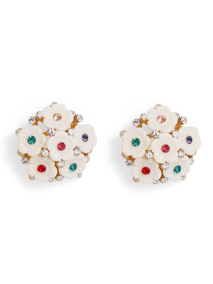 Priyaasi Gold Plated White Floral Stud Earrings