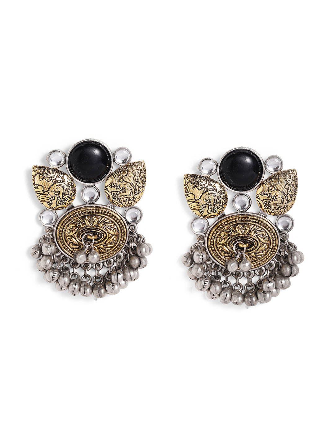 Priyaasi Silver Plated Oxidized Drop Earrings