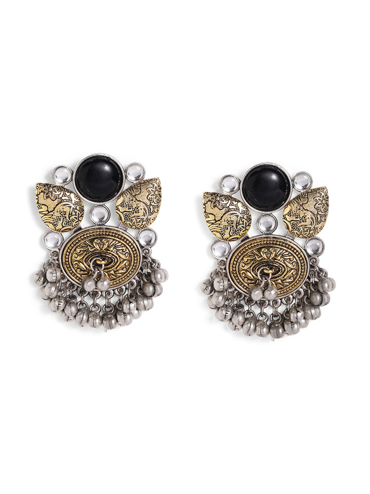 Priyaasi Silver Plated Oxidized Drop Earrings