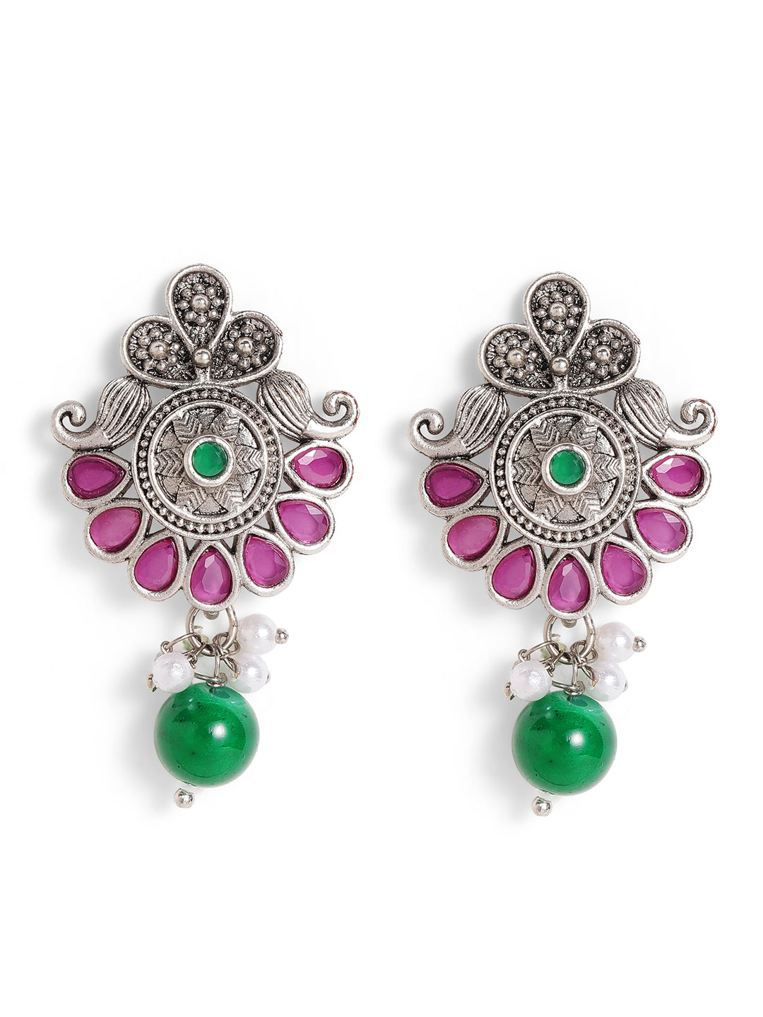 Priyaasi Silver Plated Oxidized Drop Earrings