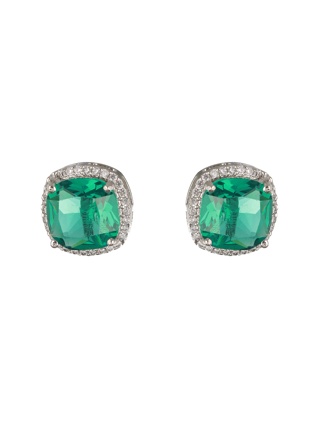 Priyaasi Silver Plated Emarld Stud Earrings