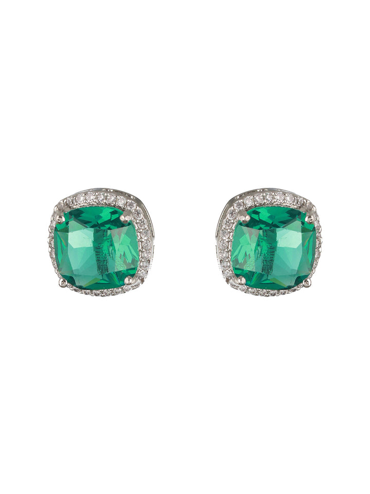 Priyaasi Silver Plated Emarld Stud Earrings