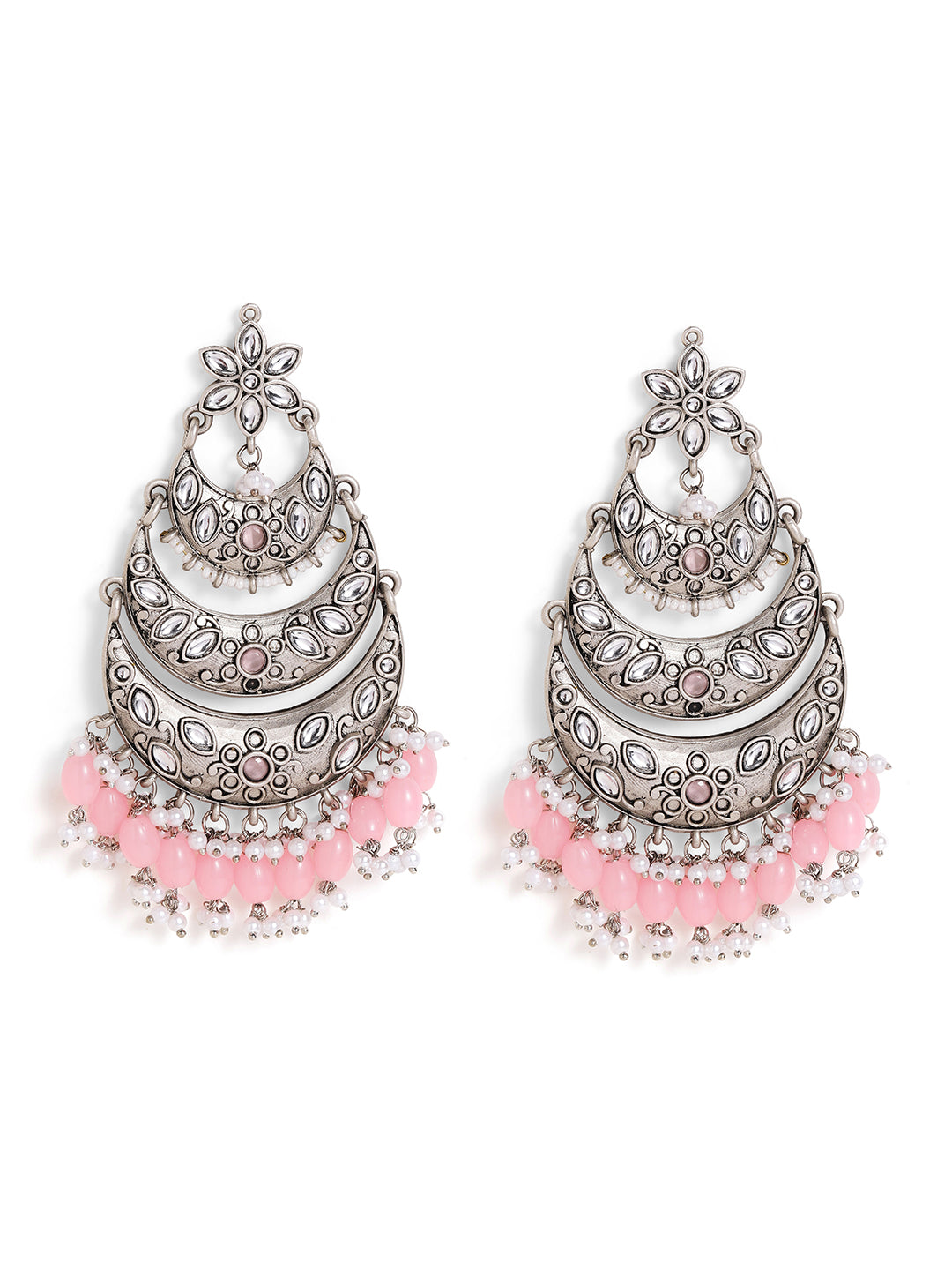 Priyaasi Silver Plated Oxidized Chandbali Earrings