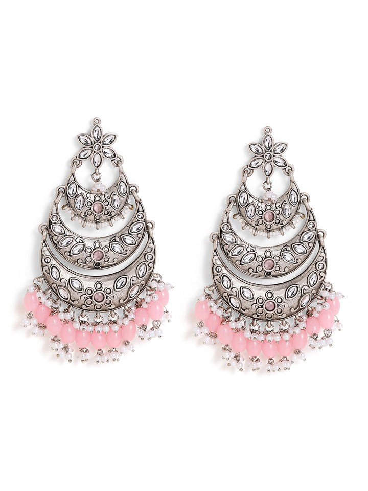 Priyaasi Silver Plated Oxidized Chandbali Earrings