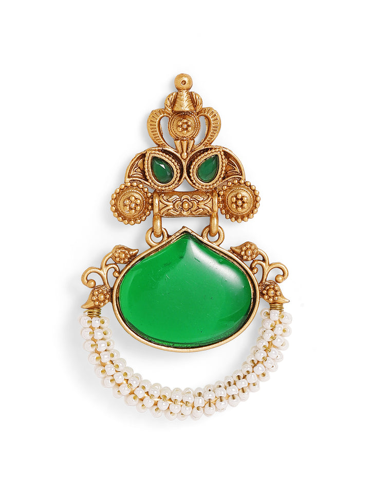 Priyaasi Gold Plated Green Temple Chandbali Earrings