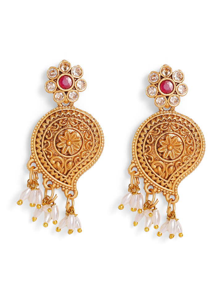 Priyaasi Gold Plated Temple Drop Earrings
