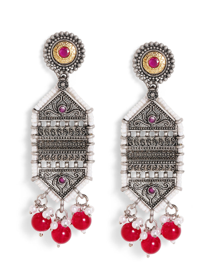 Priyaasi Silver Plated Oxidized Drop Earrings