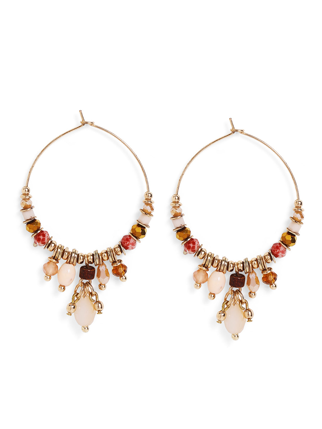 Priyaasi Gold Plated Pink Beaded Drop Earrings