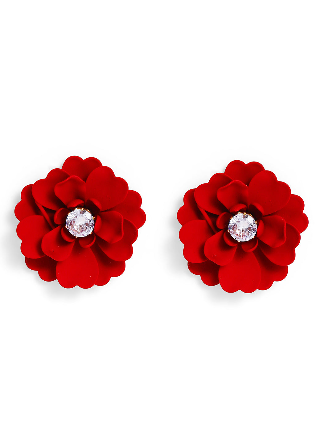 Priyaasi Red Floral Stud Earrings