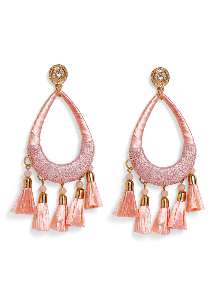 Priyaasi Gold Plated Pink Beaded Drop Earrings