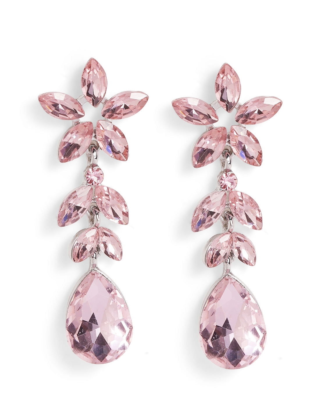 Priyaasi Silver Plated Pink Crystal Drop Earrings