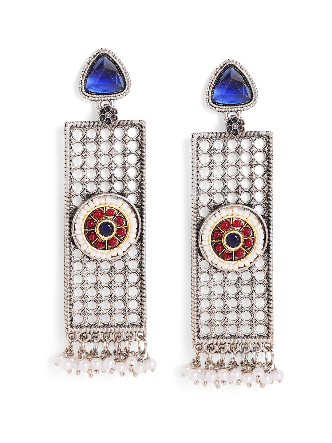 Priyaasi Silver Plated Oxidized Dangle Earrings