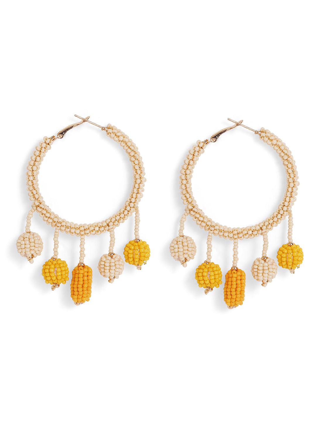Priyaasi Gold Plated White Beaded Hoops Earrings
