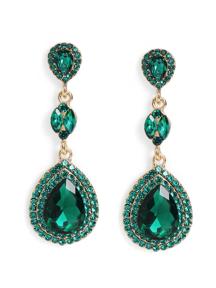 Priyaasi Gold Plated Green Crystal Drop Earrings