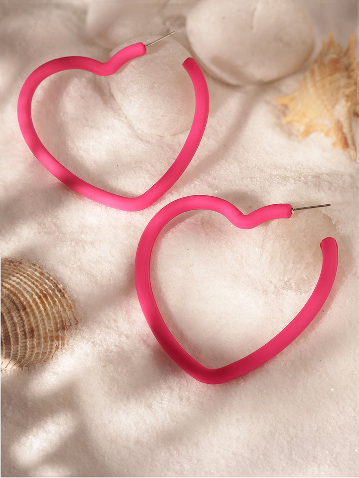 Priyaasi Pink Heart-Shaped Hoops Earrings