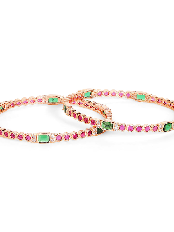Priyaasi Gold Plated Multi-Color Ruby-Emarld American Diamond Bangles