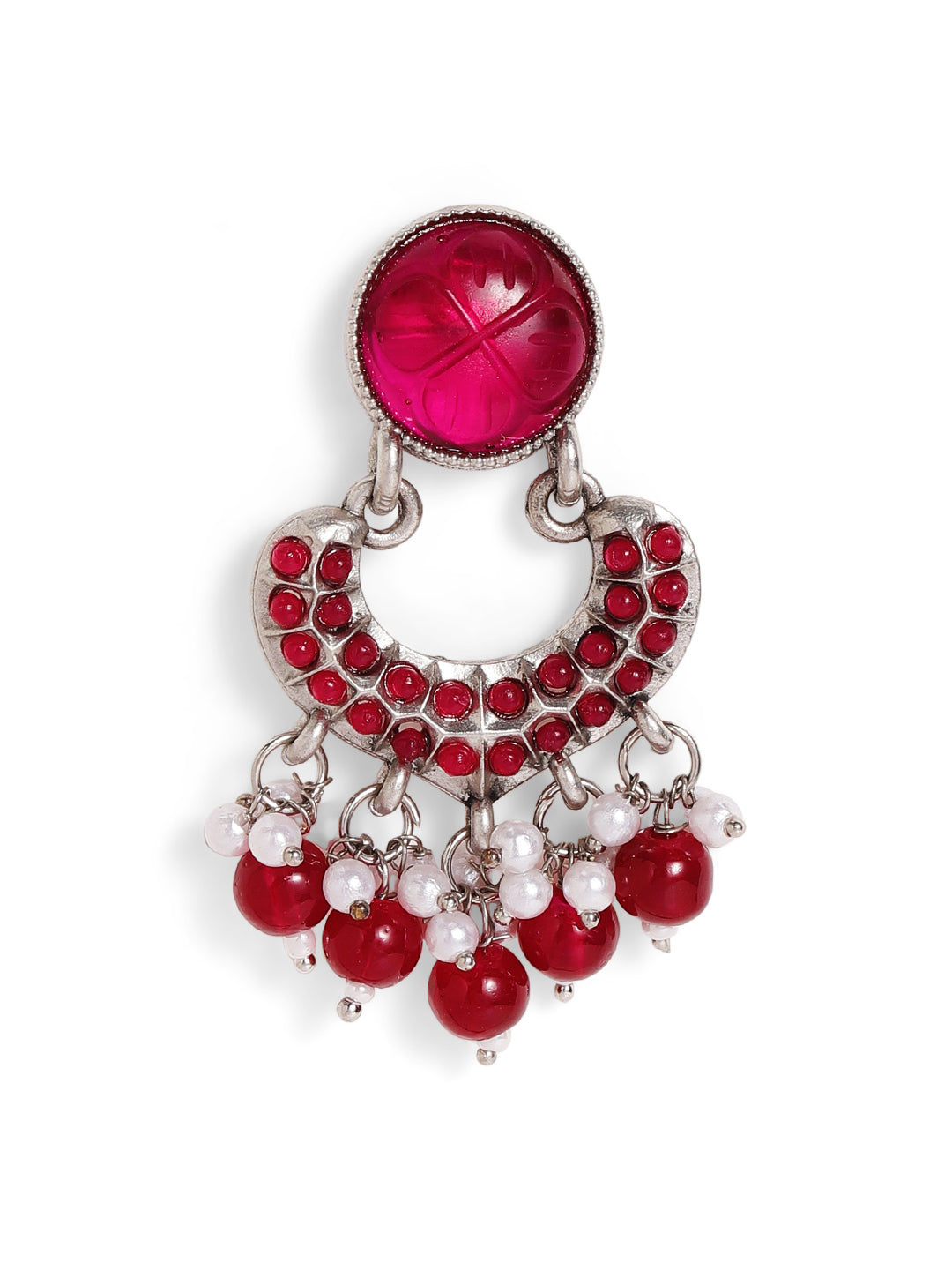 Priyaasi Gold Plated Red Kundan Chandbali Earrings