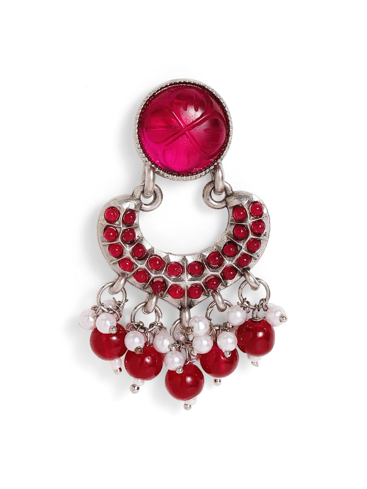 Priyaasi Gold Plated Red Kundan Chandbali Earrings