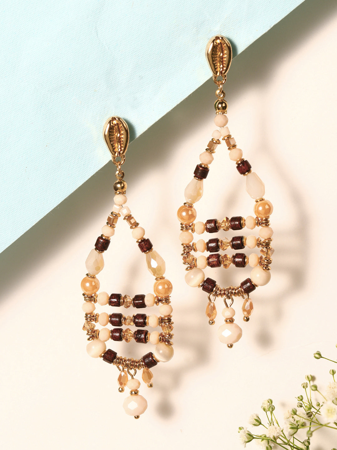 Priyaasi Gold Plated Beaded Drop Earrings