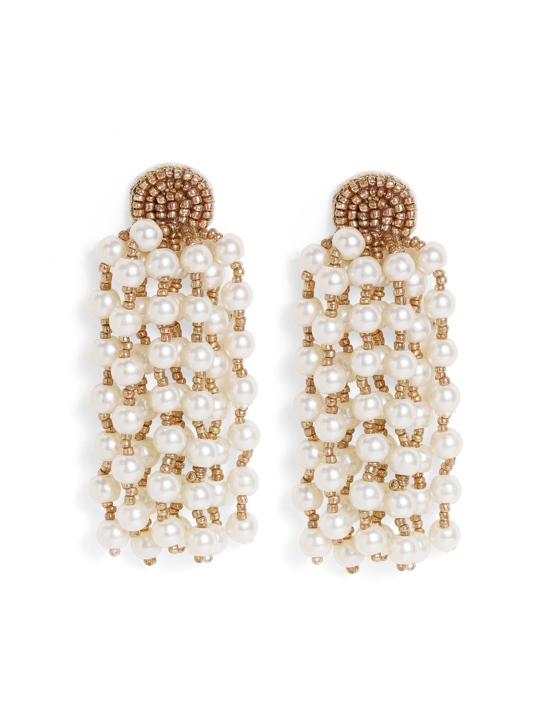 Priyaasi Gold Plated White Beaded Drop Earrings